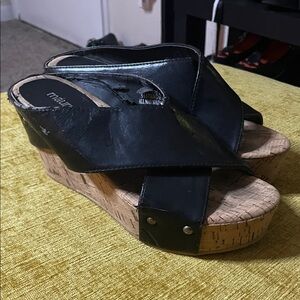 Maurices Black Leather Wedges